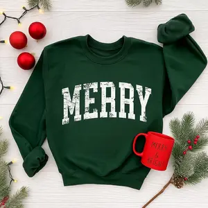 Merry Christmas Sweatshirt, Retro Merry Sweatshirt, Cute Festive Holiday Sweater, Womens Christmas Shirt, Cozy Christmas Gift