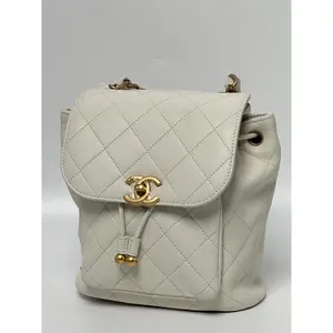 Pre-owned CHANEL LEATHER Backpacks White Quilted CC Backpack P034CC