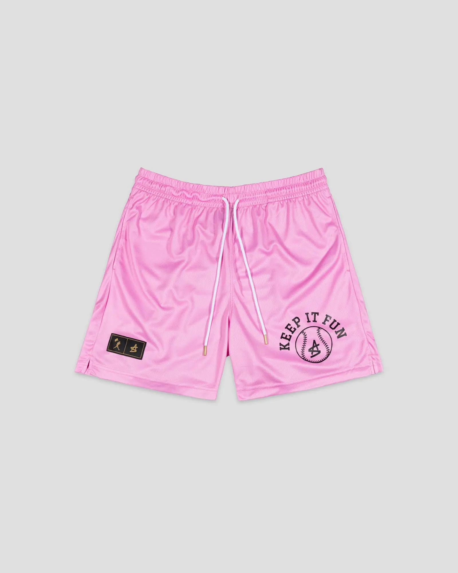 Men's Baseballism x Austin Schultz Premium Mesh Athletic Shorts - Flag-Accented, Breathable, Stretch Fabric Diamond Air Pink Bottoms with Pocket, Casual Menswear, Gym Shorts, Athleisure