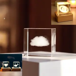 3D laser engraving 40 cubes crystal engraving cloud rain desktop ornament gift cube cloud