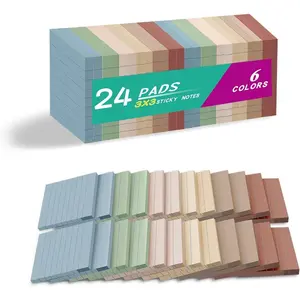 (24 Pack) Lined Sticky Notes 3x3 in,Notepads with Lines,Ruled Stickies Super Sticking Power,Office School Memo Note Pads  Colors,  Windows Doors,Recyclable,Easy to Write