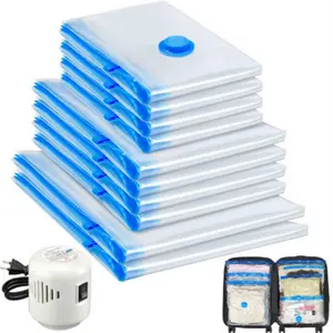 Vacuum Storage Bags with Hand Pump, Plastic Packaging Bags, 80% Space Saver Vacuum Seal Bags for Clothing, Travel Lugggage, Blankets, Comforters