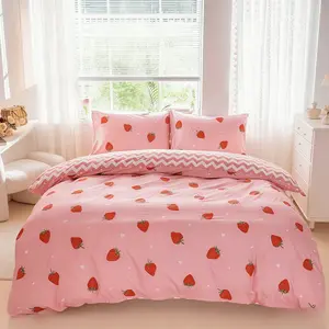 3pcs Strawberry Pink Bedding Set, 1 Duvet Cover + 2 Pillowcases (No Inserts), Soft and Lightweight, Sweet and Cute, Ideal for Spring and Summer, Perfect Gift.