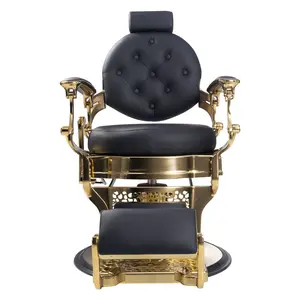 MYS The Titan 8779 Vintage Barber Chair with Stainless Leather Tufted Upholstery & Hydraulic Reclining Mechanism for Salon Use