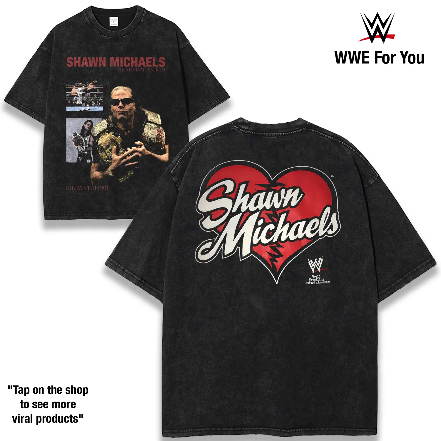 HBK Shawn Michaels Washed T-Shirt Wrestling Shirt WWE Fans WWE Tee Menswear Cotton Crewneck American Made Acid Washed 100% Cotton