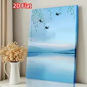 2D Flat, Framed Canvas Suitable for Easter & Christmas Decorations - Wrap-Around Frame Suitable for Valentine's Day, Pale Dawn Mist Lake, Minimalist for Living Room, Year-Round Neutral, 2D Flat	