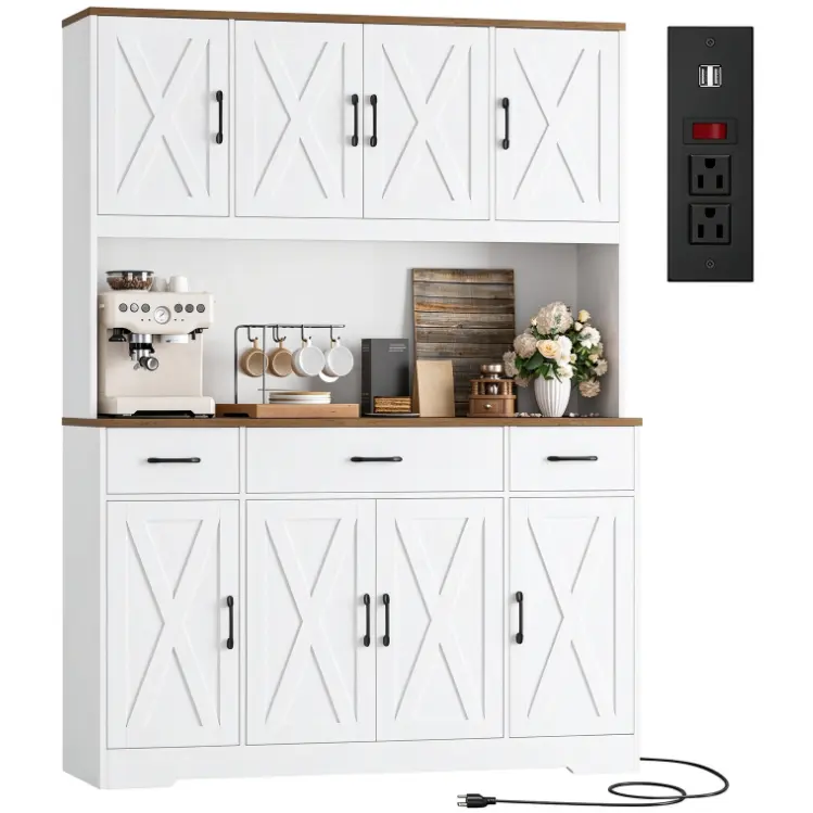 71" Tall Kitchen Pantry Storage Cabinet, 55" WKitchen Hutch, White