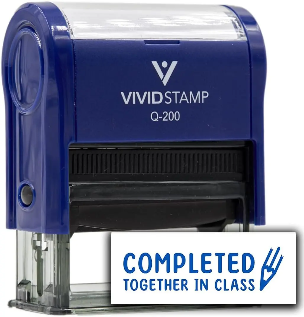Completed Together in Class Stamps for Grading Self-Inking Rubber Stamps (Blue Ink) - Q-200