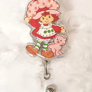 Vintage Old School Strawberry Girl Cartoon Badge Reel