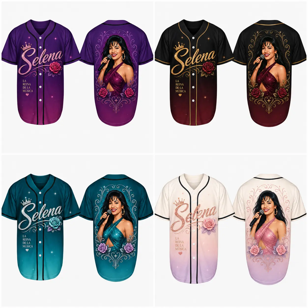Selena Quintanilla Baseball Jersey | La Reina De La Musica Retro Graphic Button Down Shirt | 90s Latin Pop Music Fan Merch | Vintage Aesthetic Streetwear | Ultimate Tribute Gift for Devoted Fans