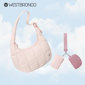 【Valentine's Day Gift】WESTBRONCO puffy purse 2-in-1 Combo: Quilted  Puffer Crescent 2026 spring trendy Fashion Shoulder Bag & Detachable Dual Wristlet Pouch for Women - Nylon Purse Gift for her
