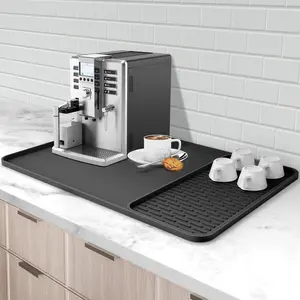 Silicone Coffee Mat 24''x16'' Bar Mat with Detachable Dish Drying Mat Fits Under Coffee Maker & Dish Rack