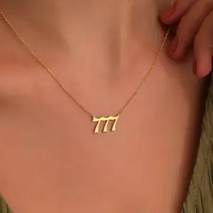 444 666 777 Angel Number Necklace Devil Angel 999 222 111 Necklace for Women Collares Chain Stainless Steel Minimalist Jewelry HPTOTMG