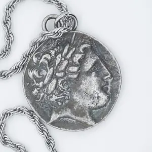 Sterling Silver Plated Apollo Coin Necklace, Apollo portrait coin pendant, vintage jewelry, ideal gift