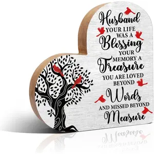Husband Your Life was a Blessing Cardinal Wooden Heart Plaque Sign, In Loving Memory Wooden Plaque, Memorial Condolence Grieving Gifts for Loss of Husband, Loss of Husband Sympathy Gifts