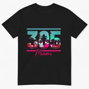 100% Cotton Short-Sleeve Round Neck Casual Lady's Streetwear T-Shirt, Miami 305 Area Code Florida Vintage Palm Trees Pride Retro Sports Top