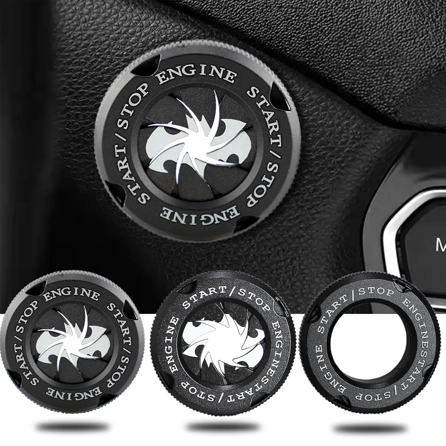 Bat Black Mustang Synthetic Metal Rotary Push Start Button Cover - Anti-Scratch Easy Install Universal Car Interior Accessory, 1 × Push Start Button Cover for Men, Universal Fit