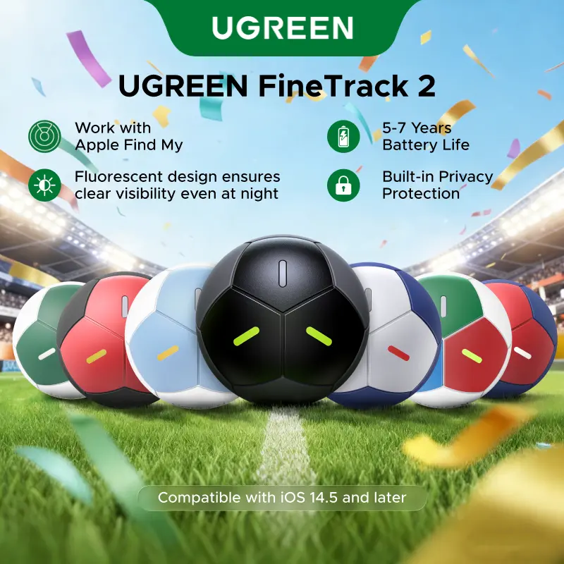 UGREEN FineTrack2 Air Tracker Tags (iOS Only),Soccer-Shaped Key Finder Compatible with Apple Find My,7-Year Battery Life Bluetooth Tracker for Keys, Bags and More summerwins Waterproof Sports Tracking Wireless Tag,Summer Sale