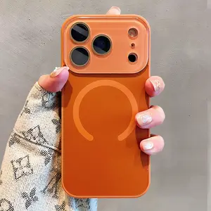 Macaron color, Aesthetic, minimalist large window magnetic protective all-inclusive lens with frosted texture suitable for iPhone 17, 17Air, 16 Pro Max, 15, 14Plus, 12 Pro Max compatible with Magsafe wireless charging phone case