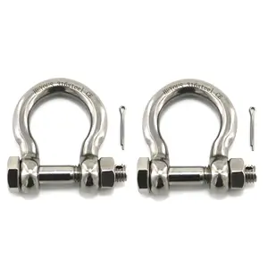 2pcs 3/8'' 316 stainless steel shackle with safety bow shackle Auto buckle accessories Type C heavy lifting hook crane with safety bow shackle