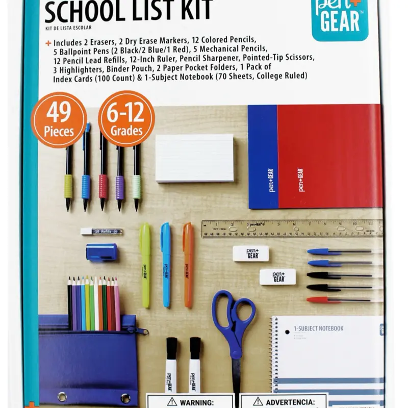 Pen Gear School List Kit 49-Piece Back to School Supply Kit for Grades 6-12 Student Essentials with Pencils, Pens, and More