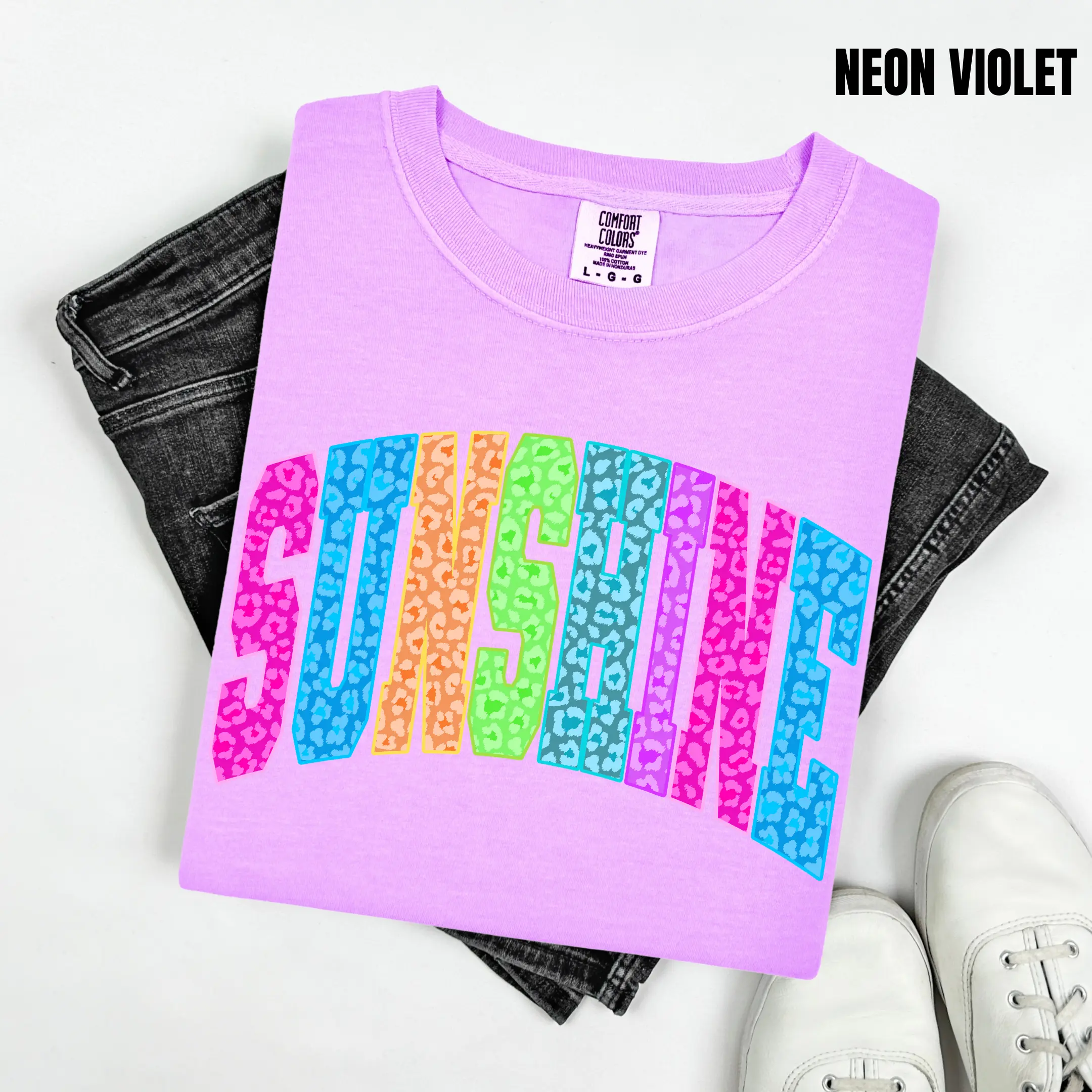 Sunshine Neon & Cheetah Varsity Comfort Colors T-Shirt 'NLB'