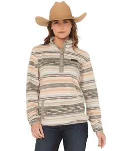 Cinch Women's Striped Print Polar Fleece Snap Pullover - Mak9909004