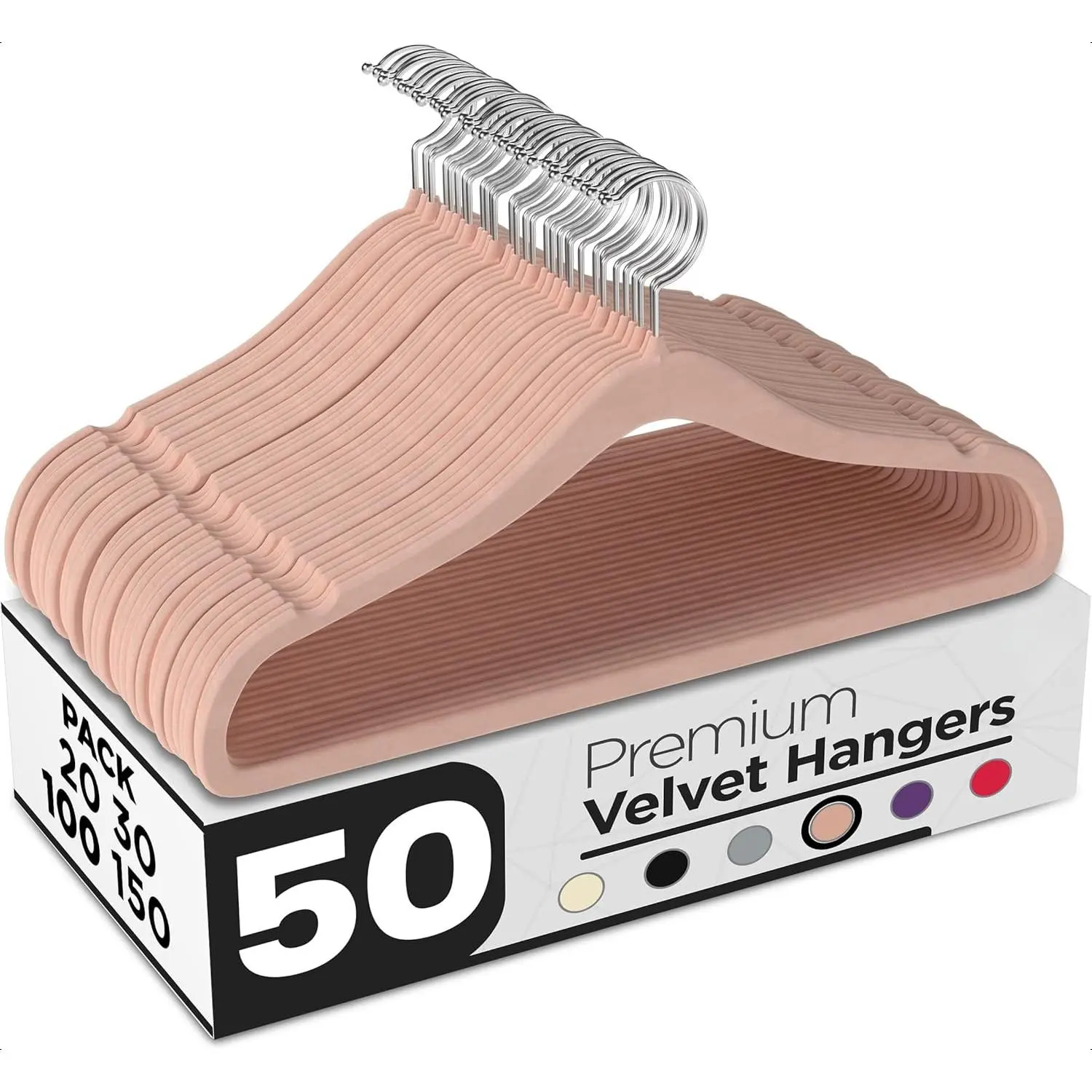 Velvet Hangers 50 Pack – Luxury Non-Slip Slim Pant & Coat Hangers, Strong Space-Saving Clothes Hangers with Pants Bar and 360° Swivel Hook – Pink