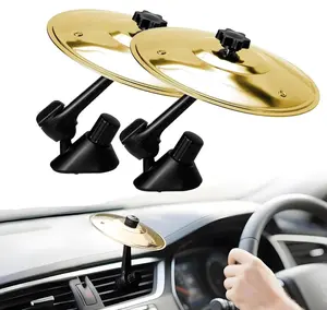 Two Pack Mini Car Drum Cymbal Air Vent Clip Gold Car Accessory for Drummers and Music Lovers