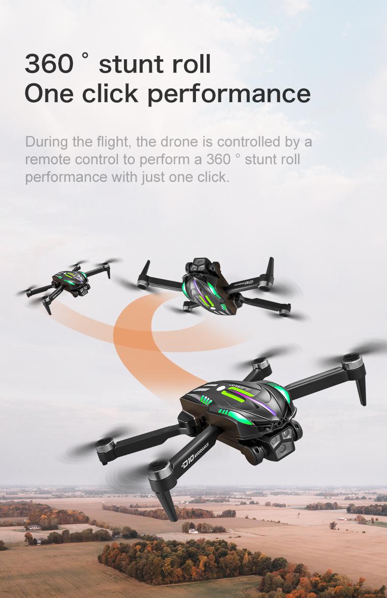 D10 Drone | Brushless Motor 4-Way Obstacle Avoidance Drone with Gradient Flowing Lights, Optical Flow & Servo Gimbal EIS Stabilization, Dual WIFI Camera, Sports Car Shape, Foldable, Gesture Control & One Key Return