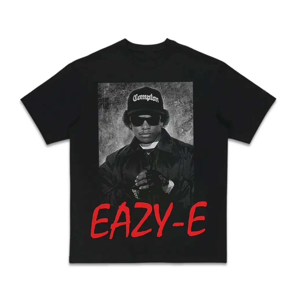 Eazy-E Compton Red Text Graphic Rap T-Shirt – Vintage Hip Hop Fan Tee