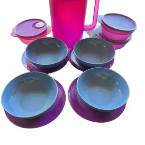 Tupperware Mystery Box - Colorful Assorted Products Selection in Brown Box with Mystery Elements, Featuring Orange, Yellow, Purple & Brown Lids