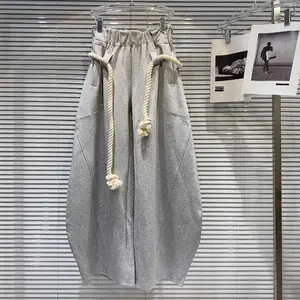 baggy sweatpants  2025 New Women Personalized Woven Hemp Rope Belt Loose Wide-leg Casual Pants Bloomers
