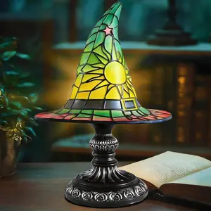 Hat Lamps - Handcrafted Stained Gothic Wizard Hat Lights for Decor, Mystical Bedroom Ambiance &  Gifts,Light with Glow-in-The-Dark Figurine for Bedroom (Green)