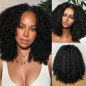 【Ketanao hair 220%  Density】 Natural Black Fluffy Burmese Curly Wig 5x5 HD Lace Closure Human Hair Wig with Layered Finger Coils Ends 14-inch Beginner Friendly Natural Look