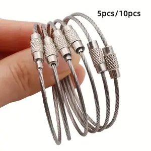 5pcs/10pcs Stainless Steel Wire Key Ring, Strong & Sturdy Keychain, Decoration keyRing for Men & Women, Decoration for DailyUse,Decoration Accessories