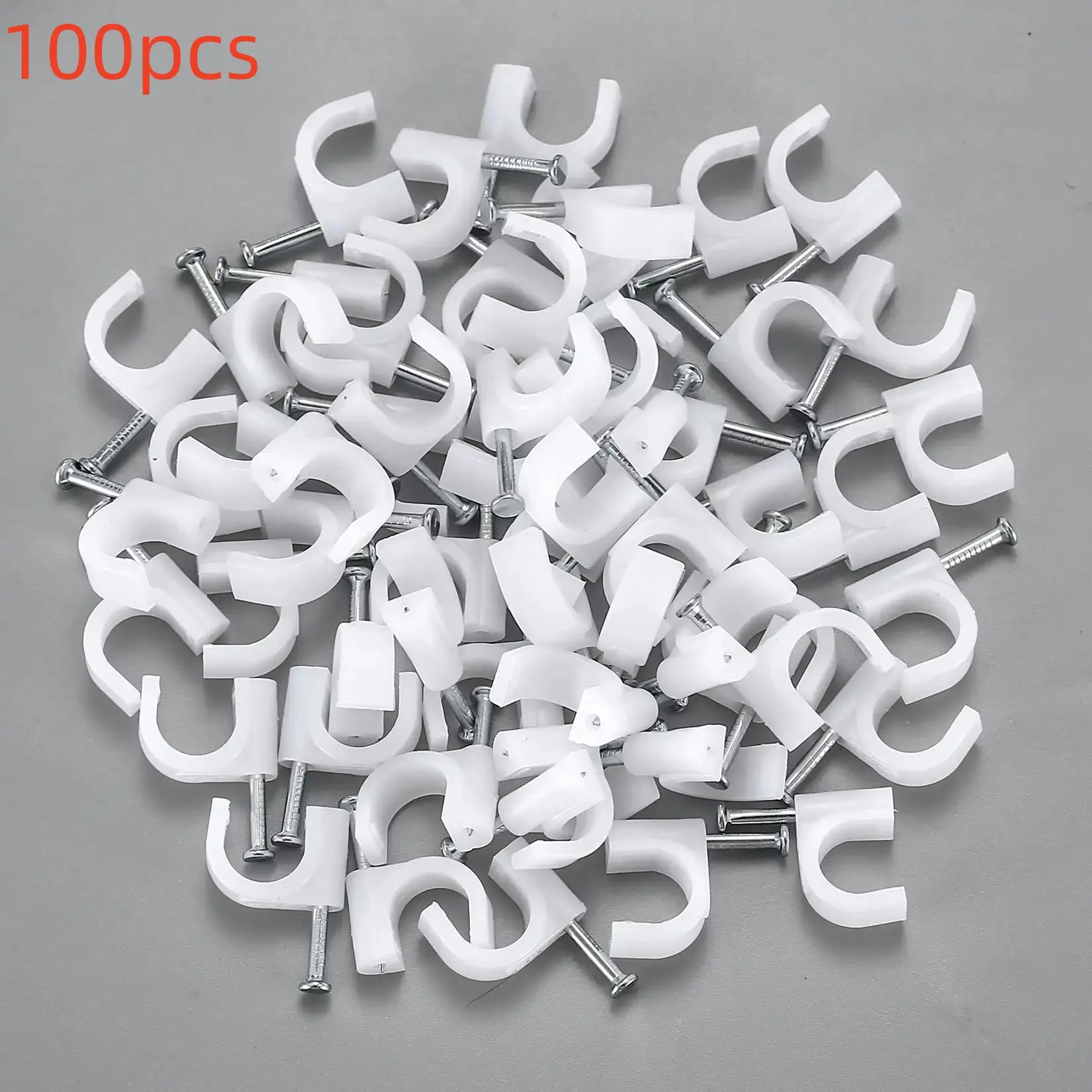 100pcs Round Path Cable Clips with Nails, U-Type Wire Clamps, Choose Size 7-16mm, Durable Cable Fixing Clips for Home and Office Use Installation