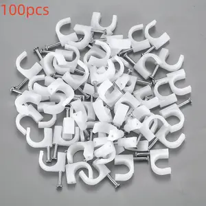 100pcs Round Path Cable Clips with Nails, U-Type Wire Clamps, Choose Size 7-16mm, Durable Cable Fixing Clips for Home and Office Use
