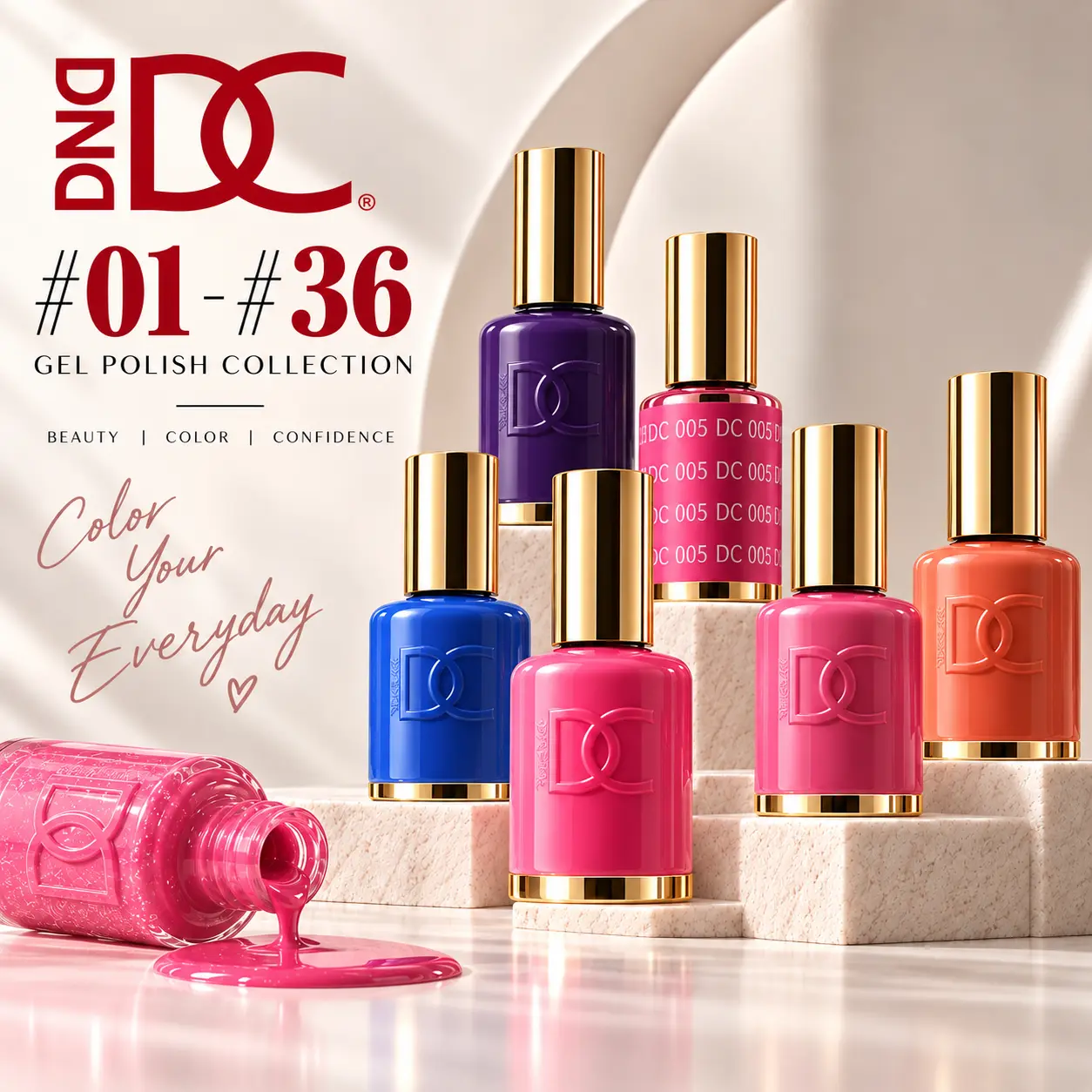 DND DC Gel & Regular Nail Polish Duo Set – 2 Bottles, 0.6 oz Each, Matching Gel & Lacquer, Shades #001–#036, Long Lasting High Gloss