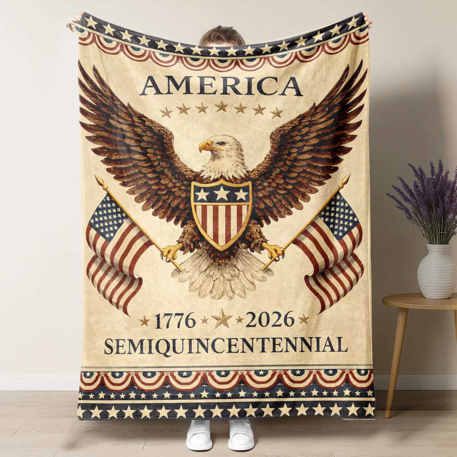 1776-2026 America 250th Anniversary Semiquicentennial 100% Polyester Flannel Blanket - Retro Independence Day Historical Cozy Plush Throw, Customized for Couch/Bed, 4th of July Decor, Watch Party Patriotic Gift for Proud Americans