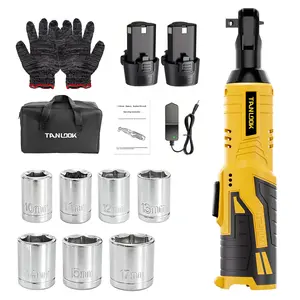 TANLOOK Cordless Electric Ratchet Wrench, Rechargeable Lithium Battery Powered Right Angle Impact Ratchet Tool for Auto Repair, Household DIY, Machinery Maintenance, 1/2 Batteries & Charger Available