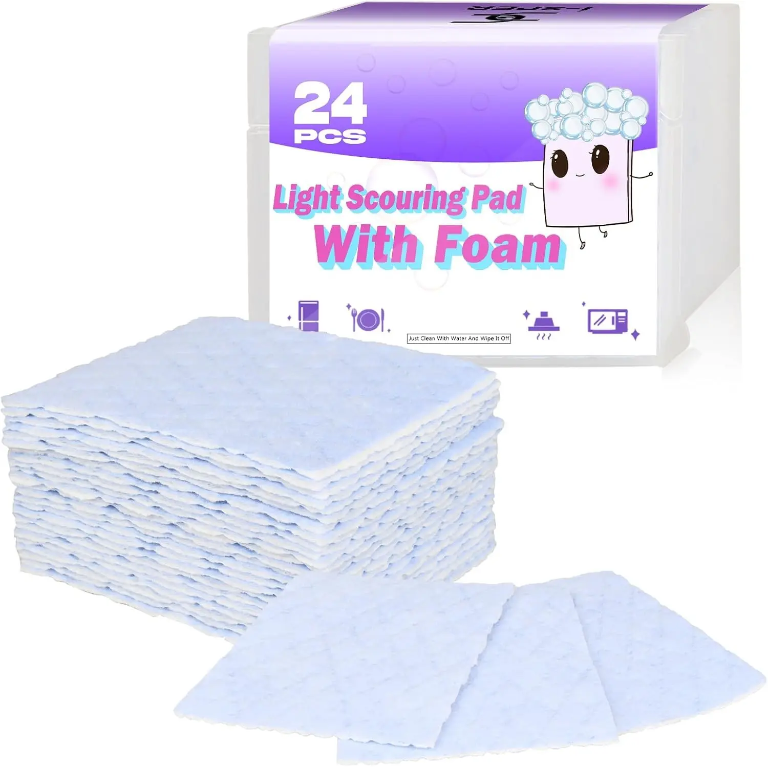 24 Pack Scouring Scrub Pad Singles with Foam | Multi-Surface | Non-Scratch