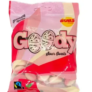Bubs Goody strawberry vanilla oval minis- sour Swedish candy 1 pack 90g