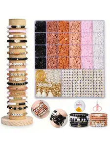 4800pcs Vintage Clay Bead Kit, Matte Amber Bohemian Beads + Letter Charms, DIY Jewelry Making Supplies, Non-Toxic, Fashion Gift