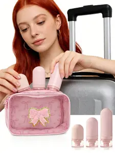 1/4 Cute Butterfly Print Transparent Patchwork Makeup Bag and Travel Size Bottle Set, Square Portable Toiletry Storage Bag, Skincare Cream/Travel Storage Container, Travel Pink Bow Makeup Bag Cute Cosmetic Bag