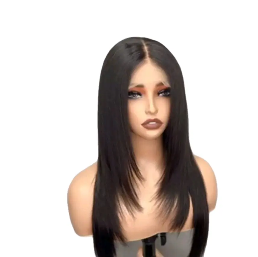 Melly's 20 " Layered straight-  Brazilian human hair wig, Hd Peruvian lace Swiss Closure frontal lace human hair wig 5×5