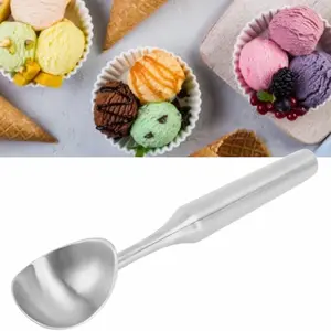 2 Stainless Steel Ice Cream Scoop with Long Handle for Fruit and Melon Baller Portable Metal Kitchen Tool Silver