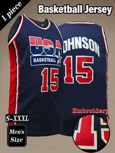 Men's Retro USA Basketball Jersey, Classic #15 Dream Team Embroidered Sportswear, Loose Fit Sleeveless Vest, Casual Outdoor Activity