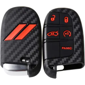 // Slash Carbon Silicone Key Fob Cover for Dodge Charger Challenger SRT Hornet R/T Dart Durango Journey Replacement Remote Keyless 5 Buttons Key Fob Case Accessories