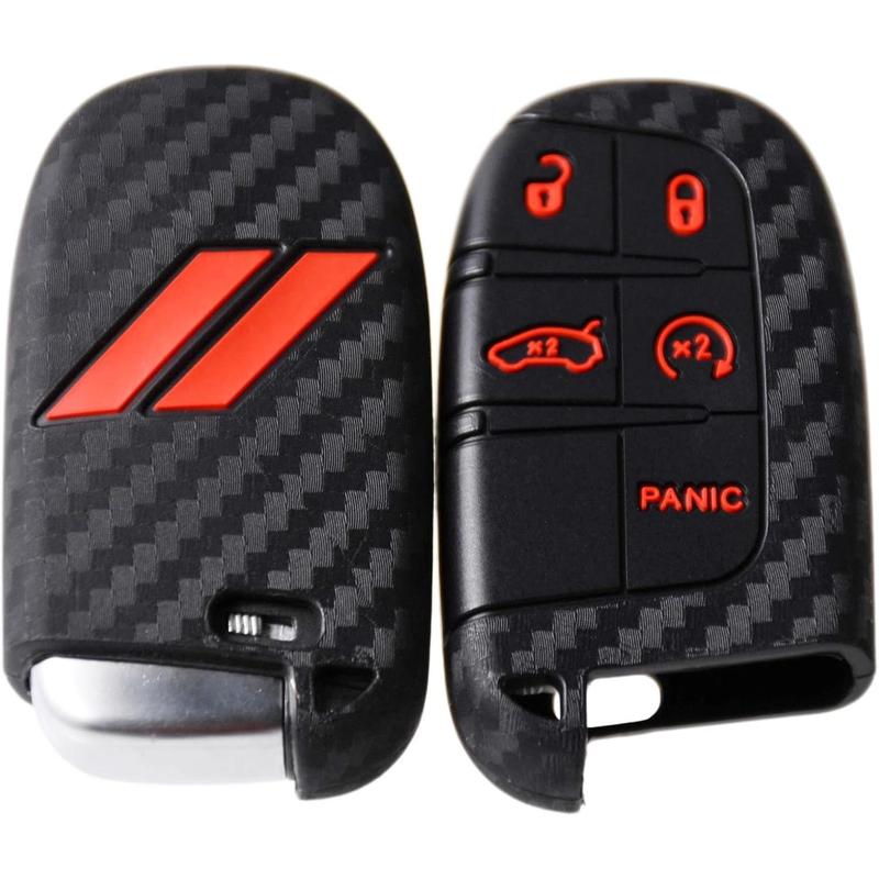 // Slash Carbon Silicone Key Fob Cover for Dodge Charger Challenger SRT Hornet R/T Dart Durango Journey Replacement Remote Keyless 5 Buttons Key Fob Case Accessories